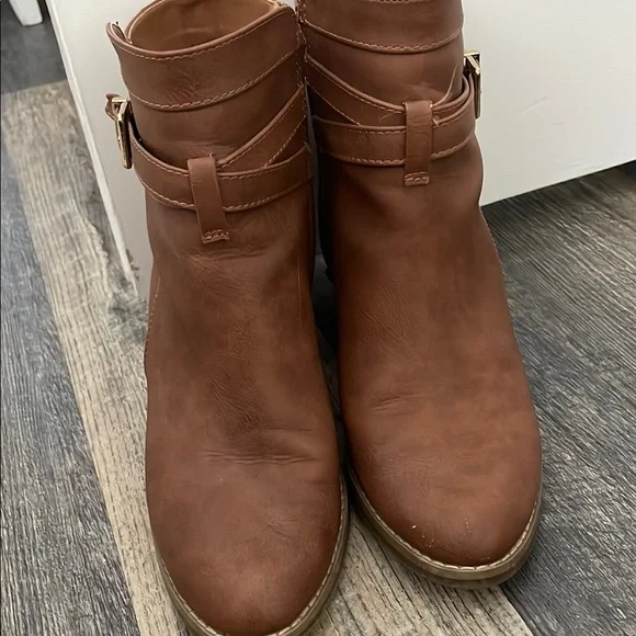 Express Brown Ankle Booties with Strap Detail - Picture 2 of 7